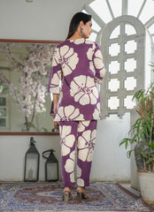 Elegant Ethnic Wear - Purple V-Neck Floral Printed Suit Set