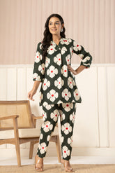 Green Floral Top & Pants Sleepwear – Cotton Cord Set