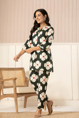 Green Floral Top & Pants Sleepwear – Cotton Cord Set