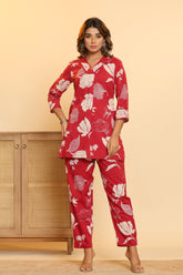 Pink Floral Top & Pants Sleepwear – Cotton Cord Set