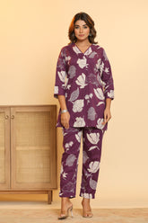 Purple Floral Top & Pants Sleepwear – Cotton Cord Set