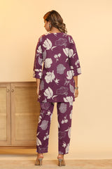 Purple Floral Top & Pants Sleepwear – Cotton Cord Set
