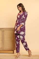 Purple Floral Top & Pants Sleepwear – Cotton Cord Set