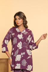 Purple Floral Top & Pants Sleepwear – Cotton Cord Set