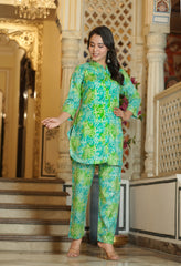 Jaipuri Printed CORD Set - Green & Sky Blue
