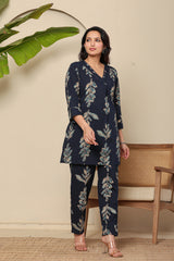 Serenity Blossom Women's 2-Piece Cotton Sleepwear Set – Black Floral Top & Pants