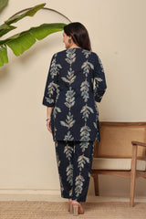 Serenity Blossom Women's 2-Piece Cotton Sleepwear Set – Black Floral Top & Pants