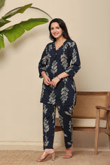 Serenity Blossom Women's 2-Piece Cotton Sleepwear Set – Black Floral Top & Pants