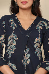 Serenity Blossom Women's 2-Piece Cotton Sleepwear Set – Black Floral Top & Pants