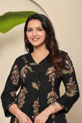 Serenity Meadow Women's 2-Piece Cotton Sleepwear Set – Blue & Green Floral Printed Top & Pants