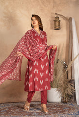 Red Floral Elegance Suit Set - Chic Ethnic Wear for Women