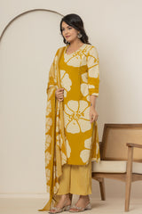 Golden Blossom Women's Dupatta Cotton Sleepwear Set – Yellow Floral Printed