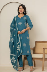 Blue Bloom Women's Dupatta Cotton Sleepwear Set