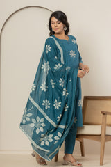 Blue Bloom Women's Dupatta Cotton Sleepwear Set