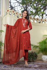 Maroon Bloom Women's Dupatta Cotton Sleepwear Set