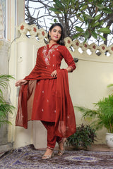 Maroon Bloom Women's Dupatta Cotton Sleepwear Set