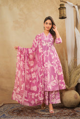 Pink Blossom Women's Dupatta Cotton Set – Floral Printed