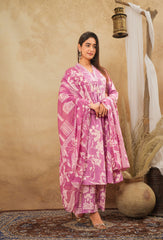 Pink Blossom Women's Dupatta Cotton Set – Floral Printed