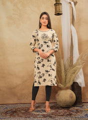 Blossom Breeze Women's Kurti Cotton – Off White Floral Printed