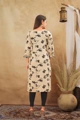 Blossom Breeze Women's Kurti Cotton – Off White Floral Printed