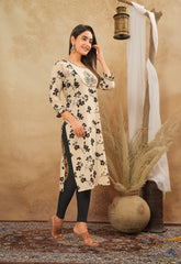 Blossom Breeze Women's Kurti Cotton – Off White Floral Printed