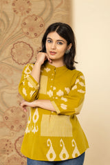 Golden Meadow Women's Cotton Top – Yellow Floral Printed