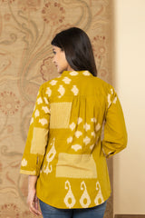 Golden Meadow Women's Cotton Top – Yellow Floral Printed