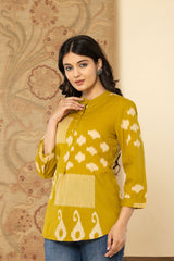 Golden Meadow Women's Cotton Top – Yellow Floral Printed