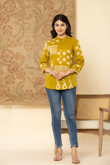 Golden Meadow Women's Cotton Top – Yellow Floral Printed