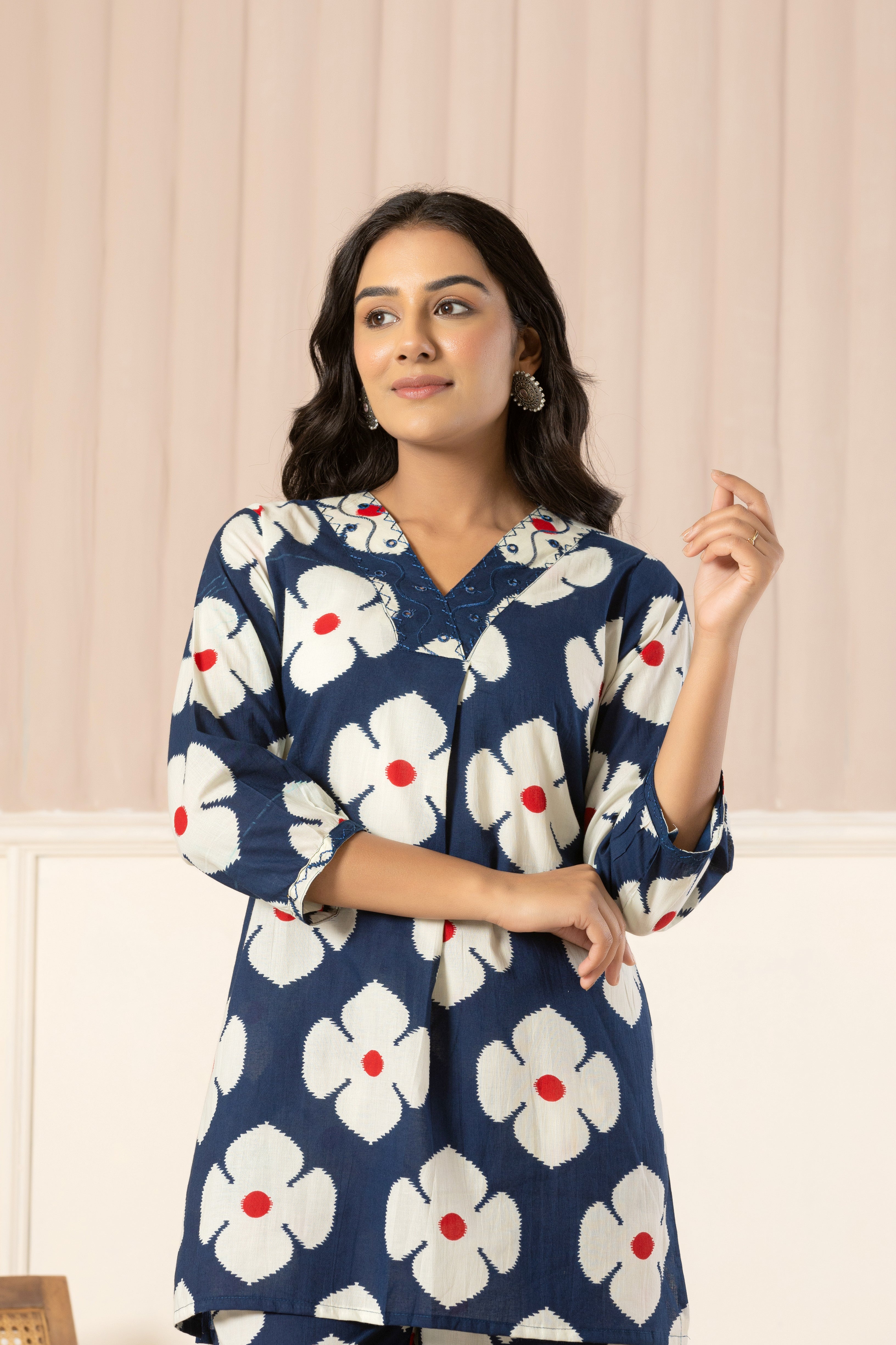 Blue Floral Top & Pants Sleepwear – Cotton Cord Set