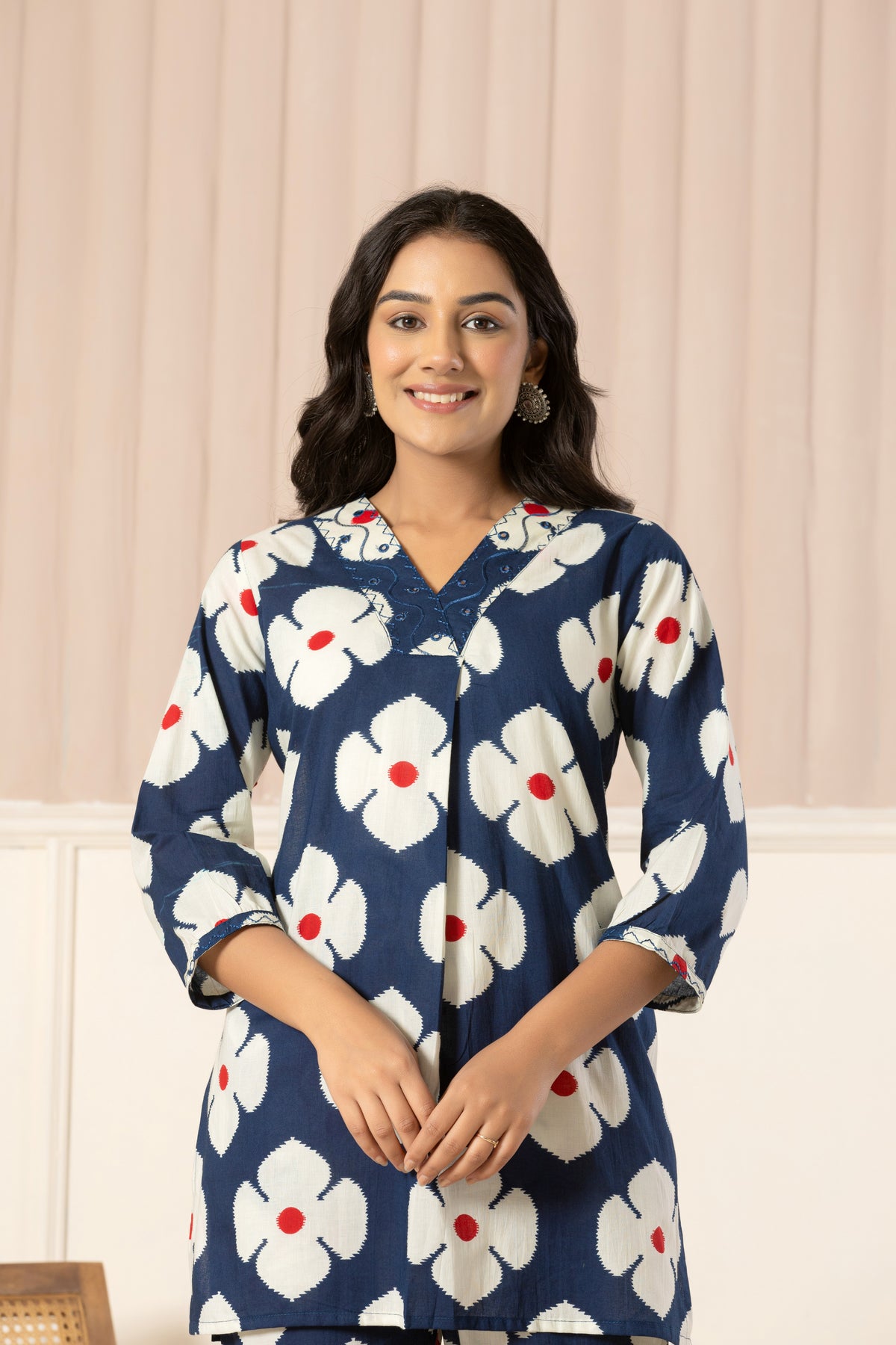 Blue Floral Top & Pants Sleepwear – Cotton Cord Set