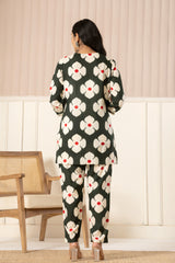 Green Floral Top & Pants Sleepwear – Cotton Cord Set