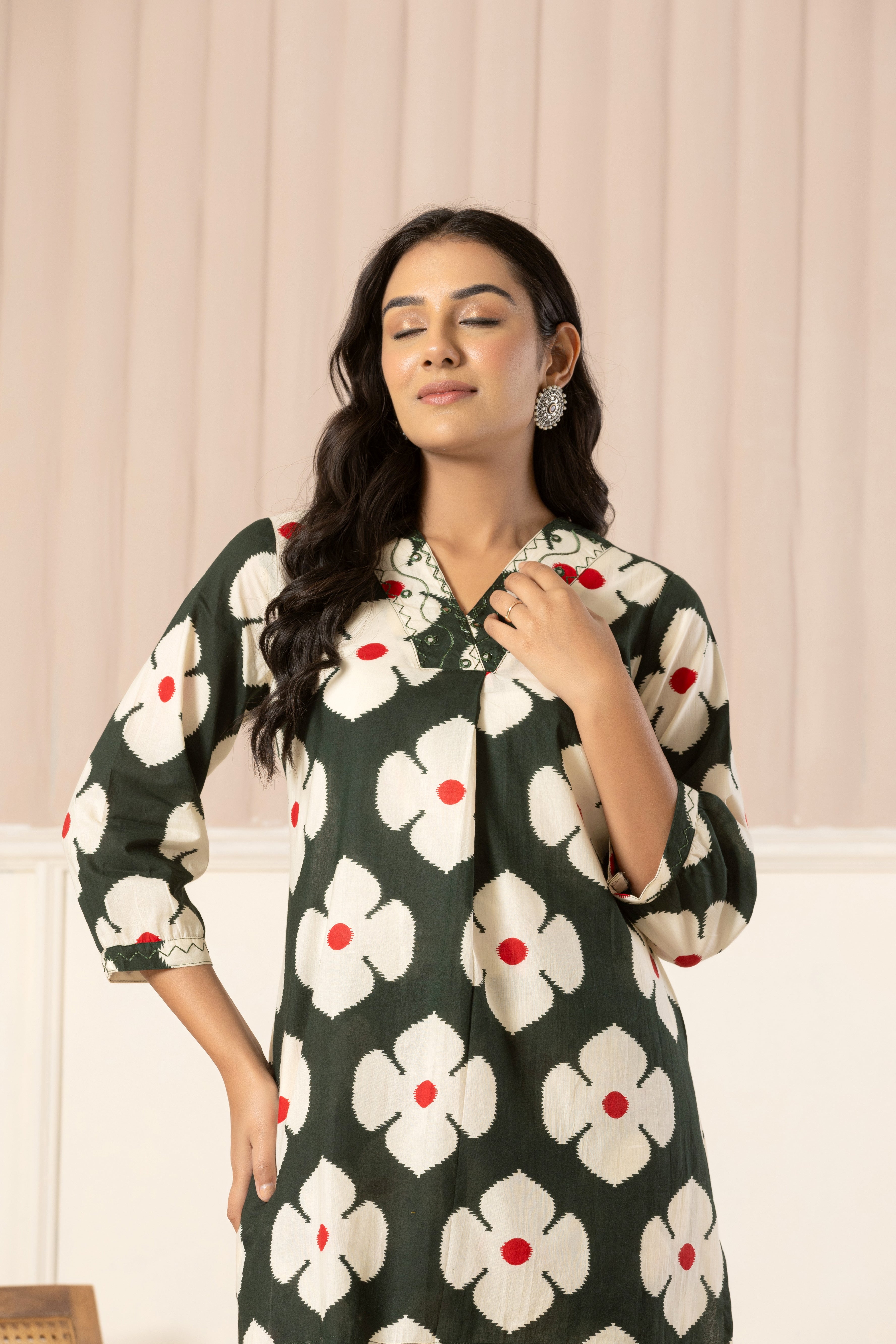 Green Floral Top & Pants Sleepwear – Cotton Cord Set