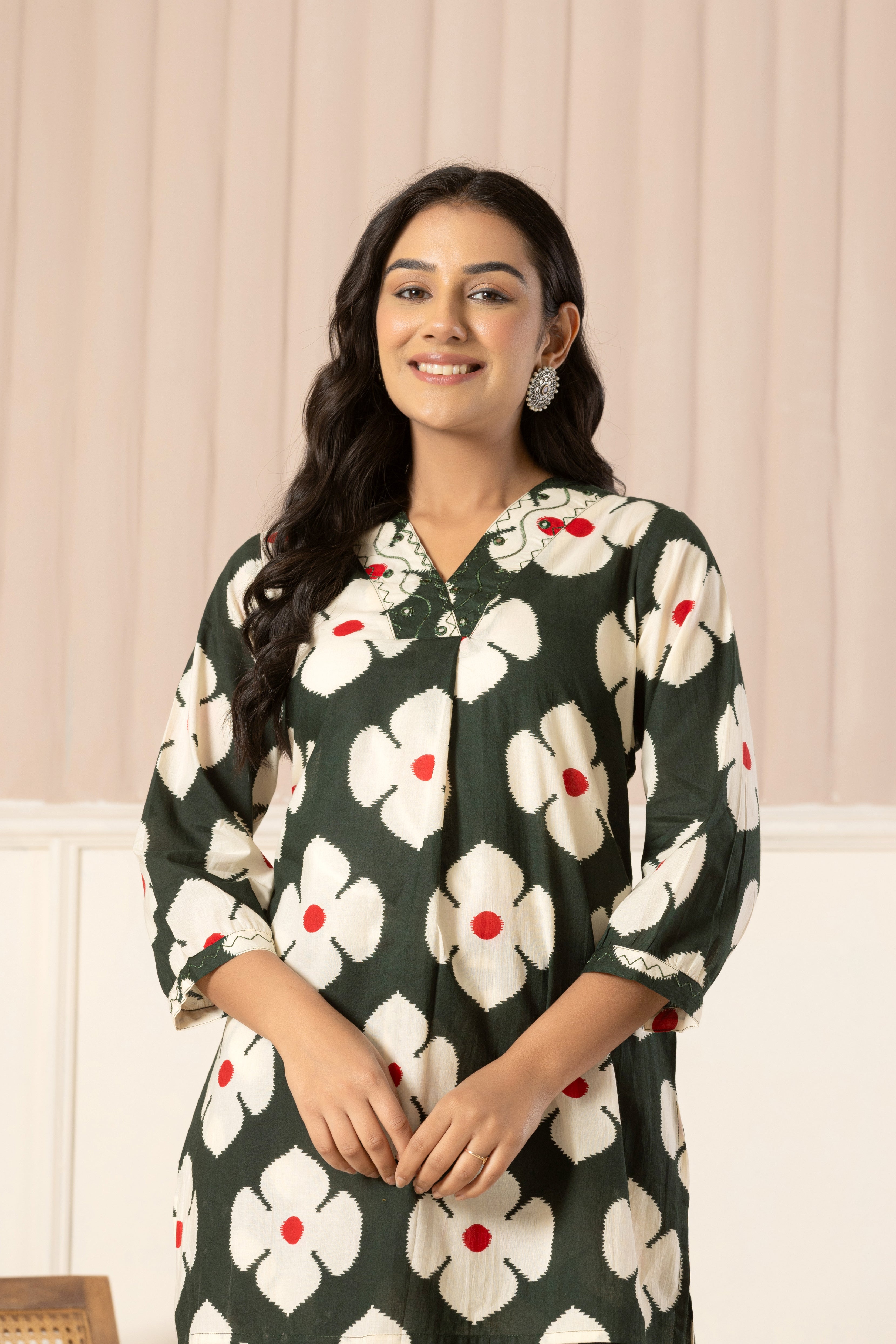 Green Floral Top & Pants Sleepwear – Cotton Cord Set
