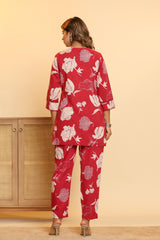 Pink Floral Top & Pants Sleepwear – Cotton Cord Set