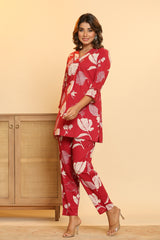 Pink Floral Top & Pants Sleepwear – Cotton Cord Set