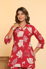Pink Floral Top & Pants Sleepwear – Cotton Cord Set