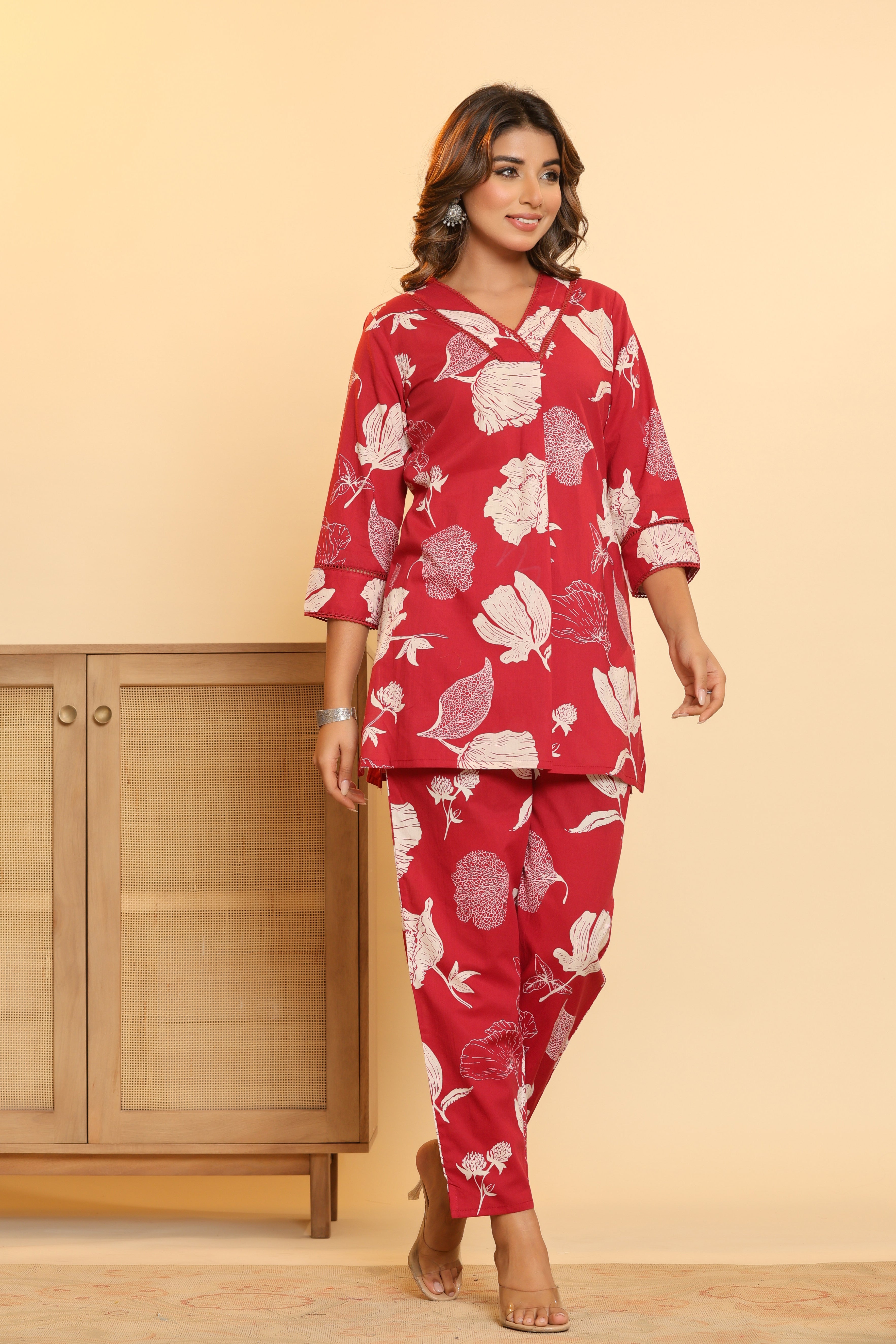 Pink Floral Top & Pants Sleepwear – Cotton Cord Set