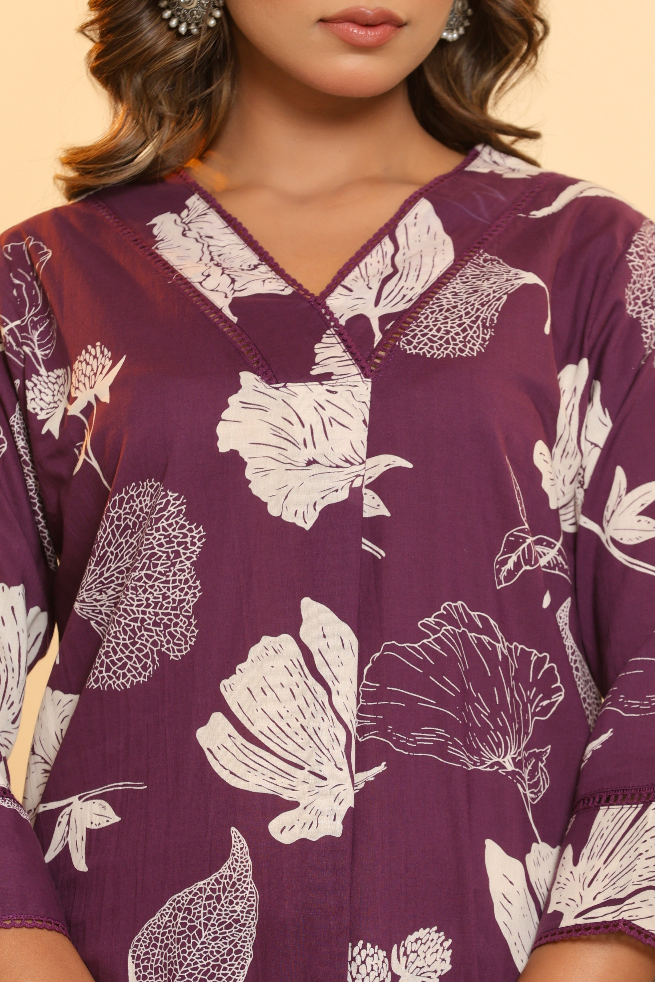 Purple Floral Top & Pants Sleepwear – Cotton Cord Set
