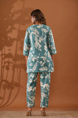 Sky Blue Floral Top & Pants Sleepwear –  Cotton Cord Set