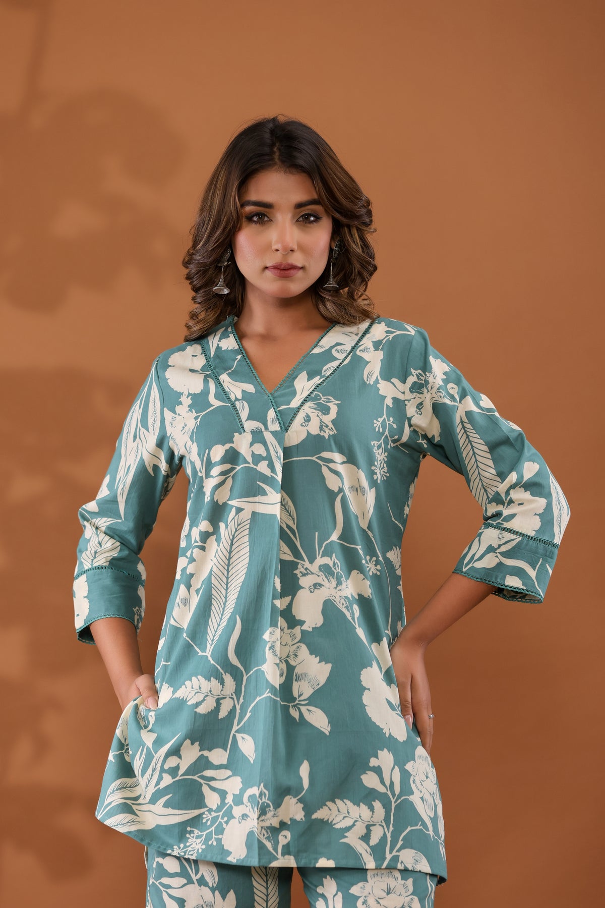 Sky Blue Floral Top & Pants Sleepwear –  Cotton Cord Set