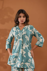 Sky Blue Floral Top & Pants Sleepwear –  Cotton Cord Set