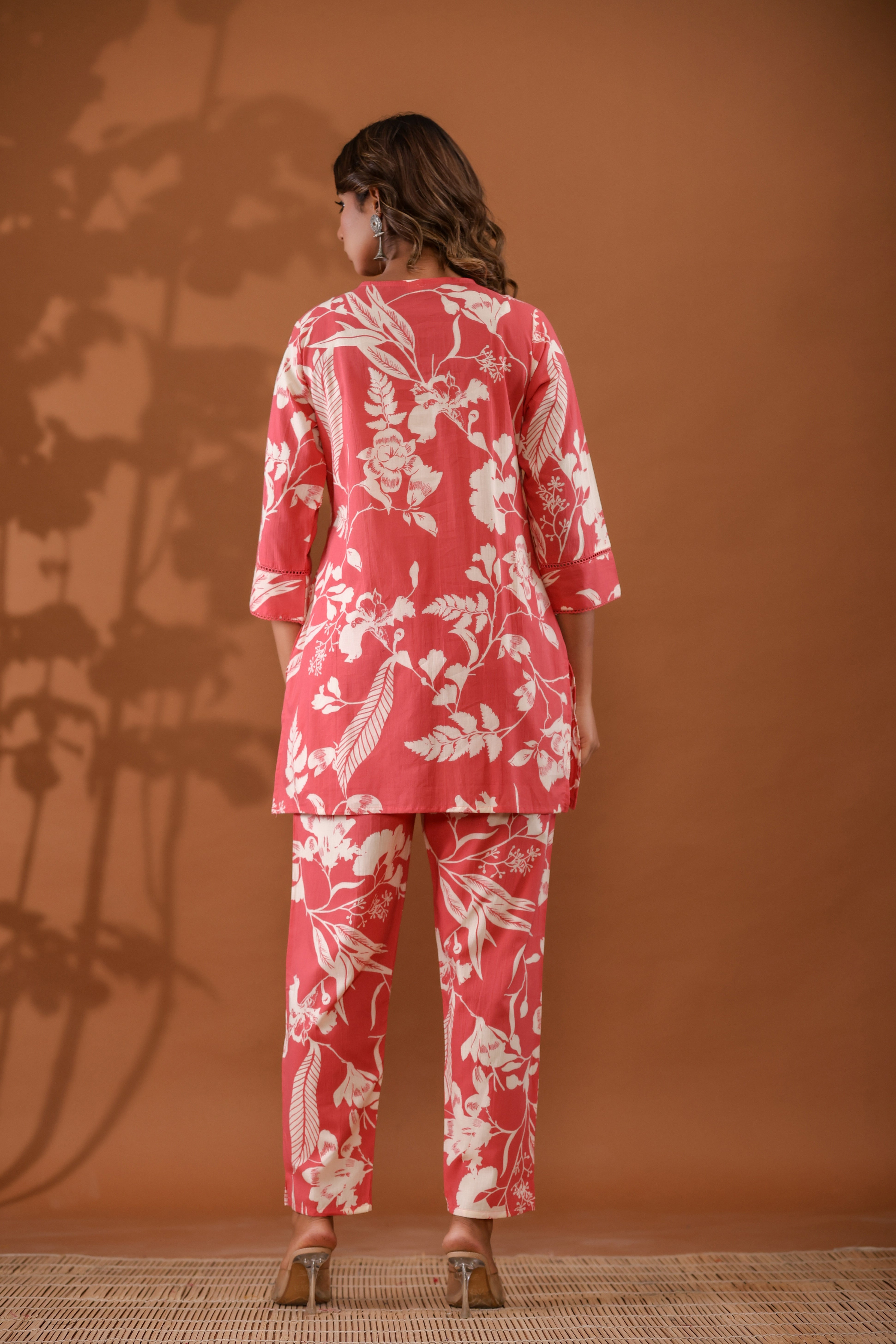 BlushPetals Women’s 2-Piece Cotton Cord Set – Pink Floral Top & Pants Sleepwear