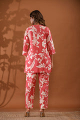 BlushPetals Women’s 2-Piece Cotton Cord Set – Pink Floral Top & Pants Sleepwear