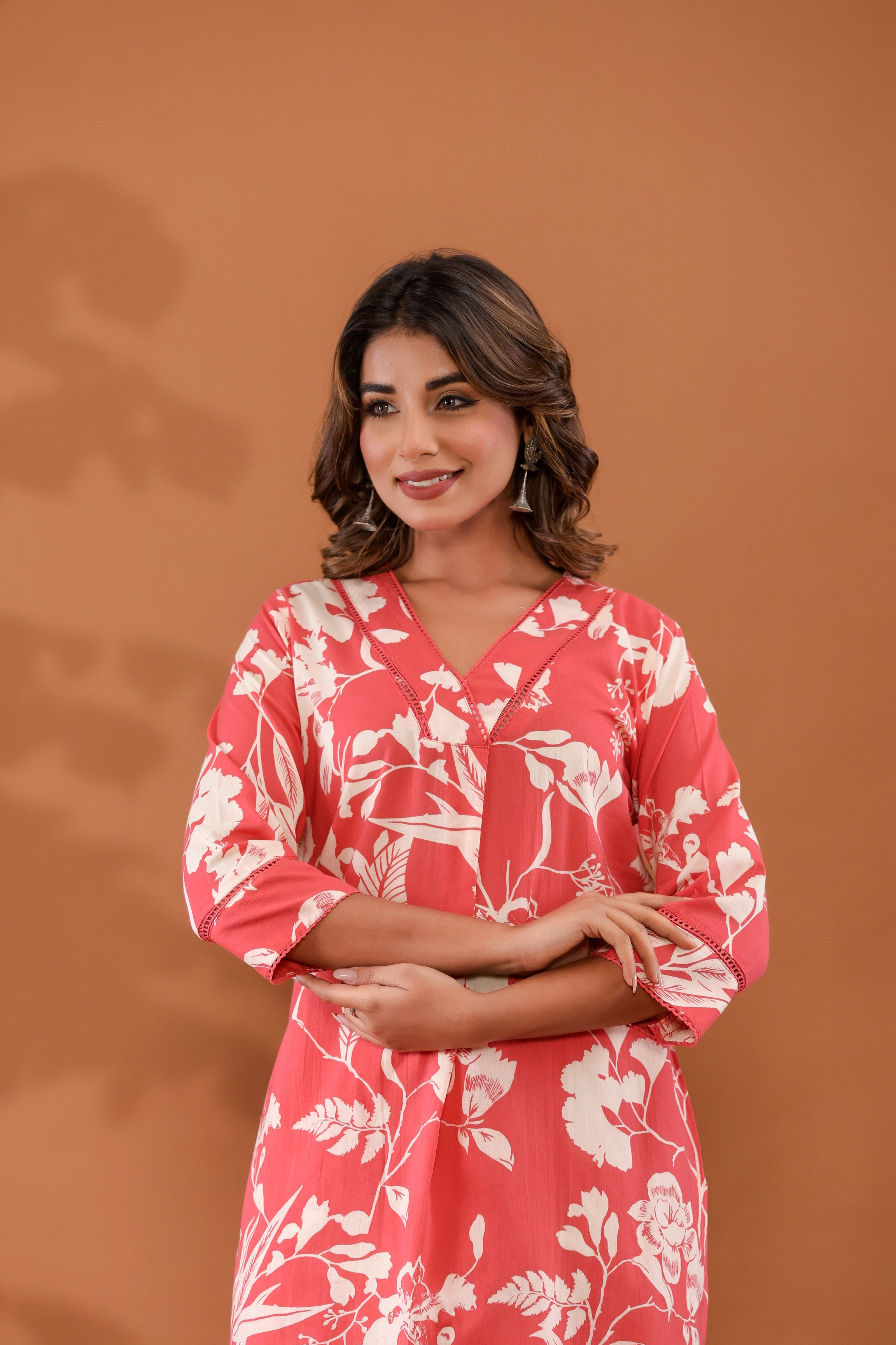 BlushPetals Women’s 2-Piece Cotton Cord Set – Pink Floral Top & Pants Sleepwear