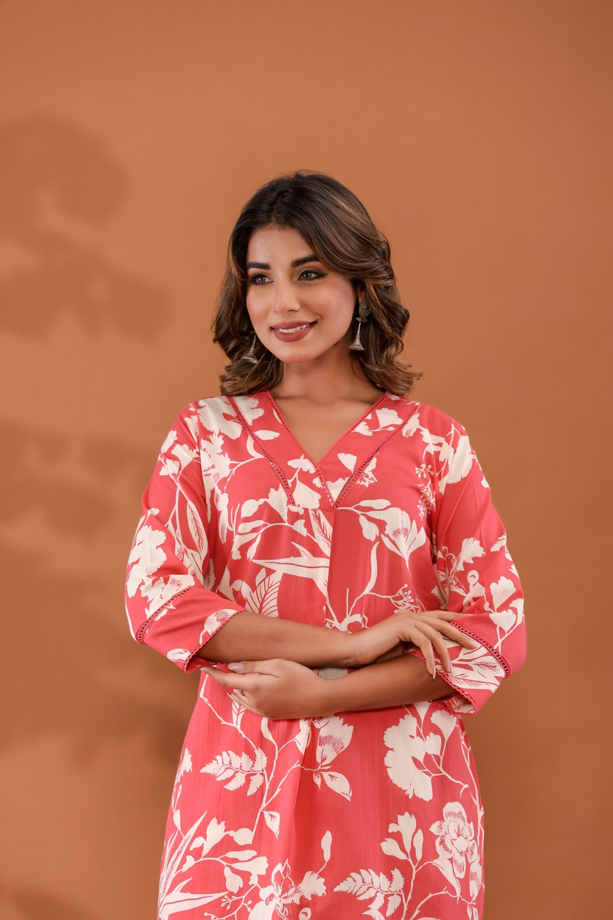 BlushPetals Women’s 2-Piece Cotton Cord Set – Pink Floral Top & Pants Sleepwear