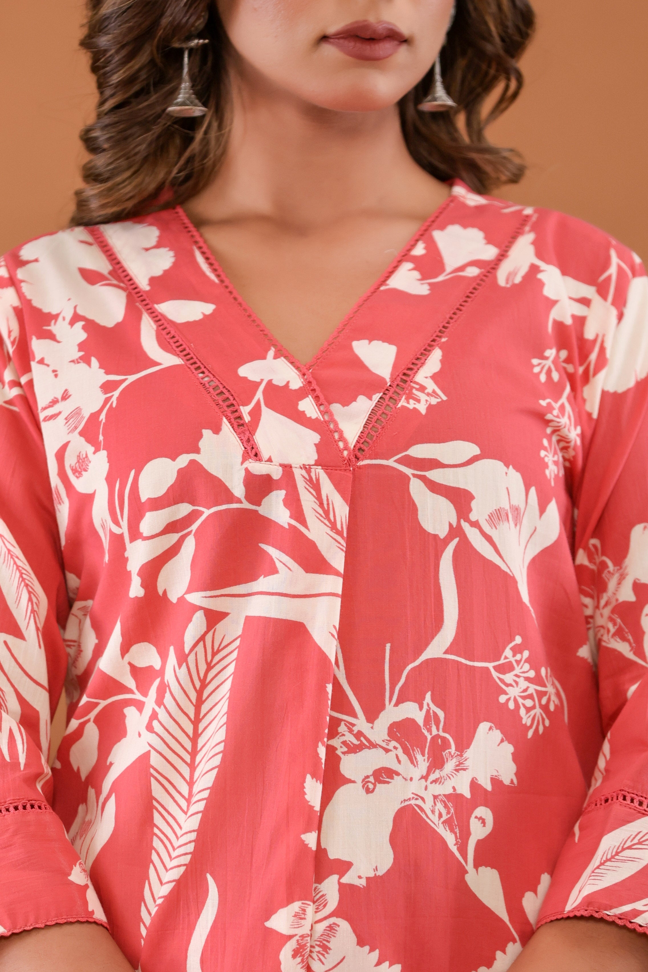 BlushPetals Women’s 2-Piece Cotton Cord Set – Pink Floral Top & Pants Sleepwear