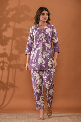 Floral Top & Pants Sleepwear  – Cotton Cord Set