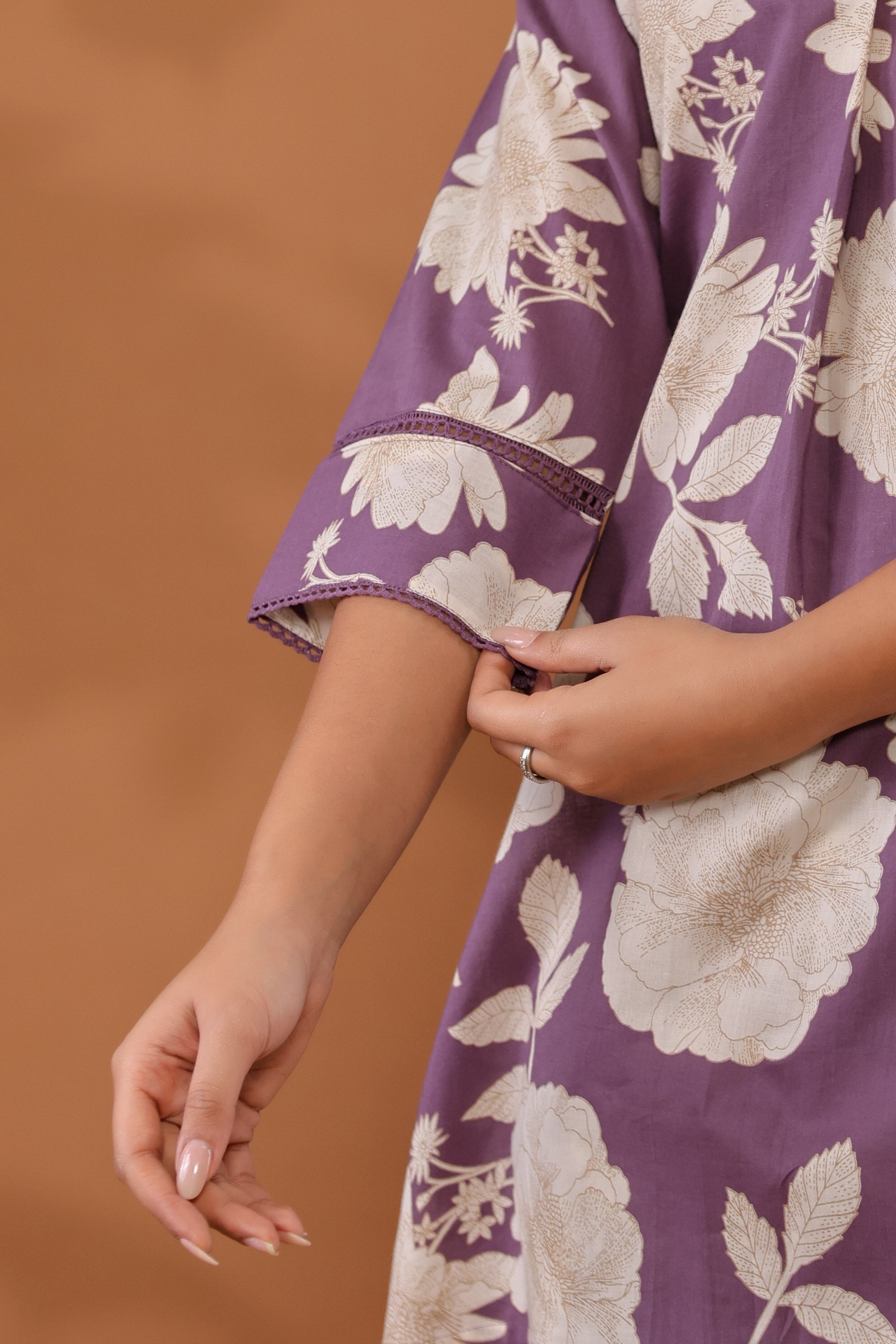 LavenderBloom Women’s 2-Piece Cotton Cord Set – Purple & White Floral Top & Pants Sleepwear