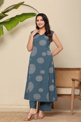 Soft Blossom Women's 2-Piece Cotton Sleepwear Set – Lite Blue Floral Printed Top & Pants